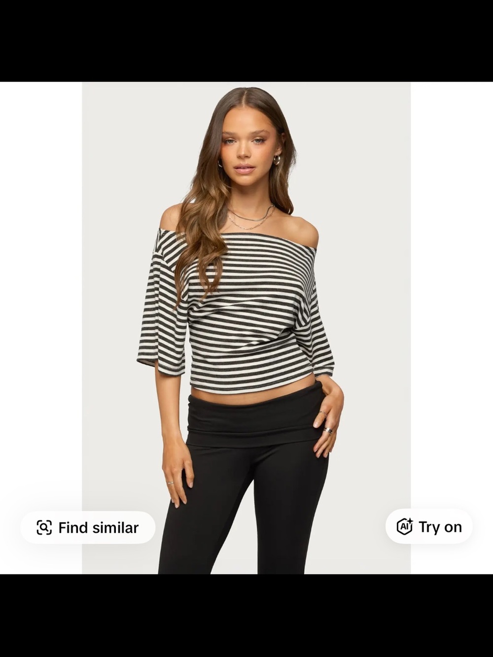 NEW WITH TAGS Edikted Black and White Striped Off-Shoulder Short Sleeve Top